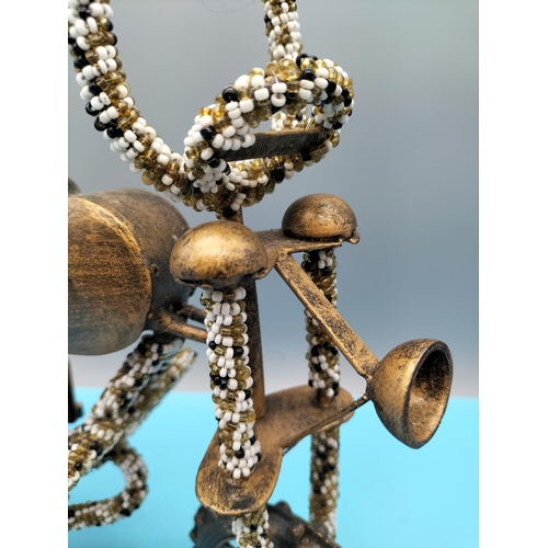 389 - Large Hand Crafted Wood and Cast Metal Model of a Motorbike. 32cm High x 41cm