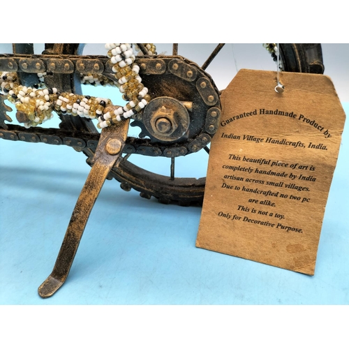 389 - Large Hand Crafted Wood and Cast Metal Model of a Motorbike. 32cm High x 41cm