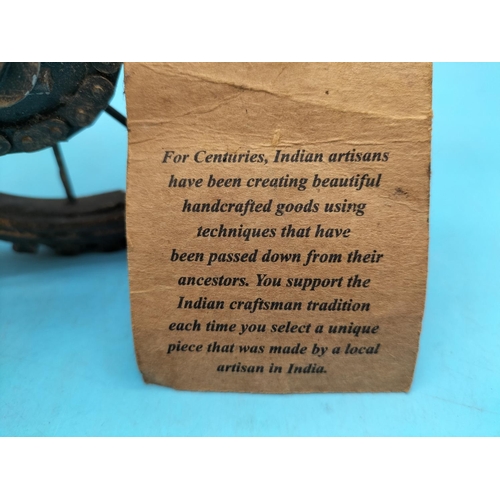 389 - Large Hand Crafted Wood and Cast Metal Model of a Motorbike. 32cm High x 41cm