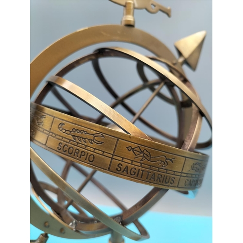 391 - Brass Zodiac Armillary Sphere. 34cm Tall.