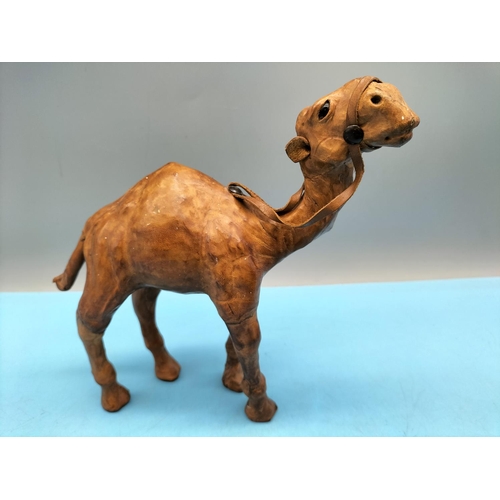392 - 3 x Leather Camels. Largest 18cm High x 23cm.