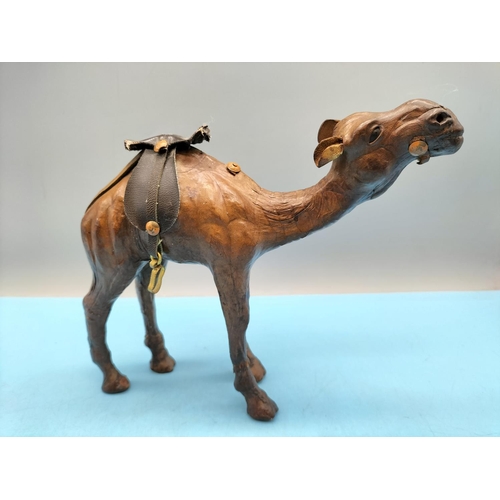 392 - 3 x Leather Camels. Largest 18cm High x 23cm.