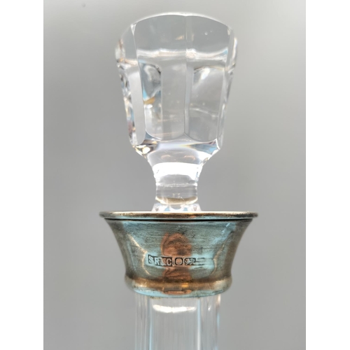 399 - Sterling Silver Collared Crystal Glass Decanter 31cm Tall.