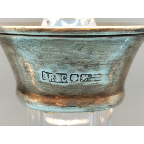 399 - Sterling Silver Collared Crystal Glass Decanter 31cm Tall.