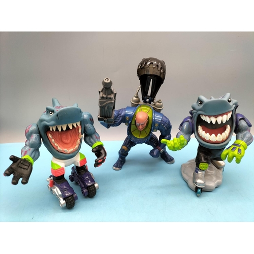 204 - 3 x Vintage 1990's Street Sharks Moto Streex Blades 15cm Action Figures to include Dr Piranoid'
