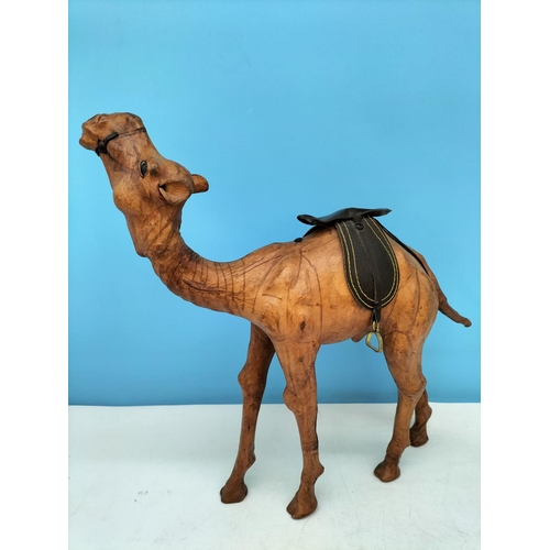 208 - 3 x Large Leather Camels. Largest 34cm High x 30cm.