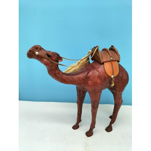 208 - 3 x Large Leather Camels. Largest 34cm High x 30cm.