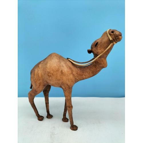 208 - 3 x Large Leather Camels. Largest 34cm High x 30cm.