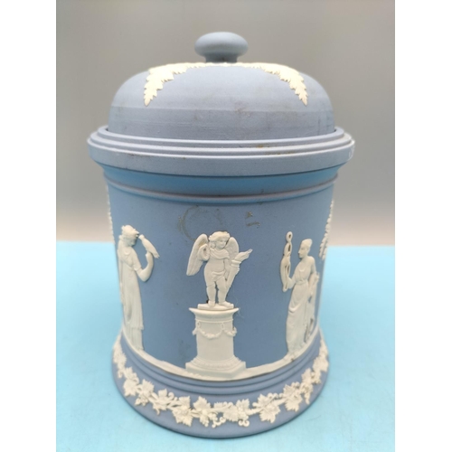 215 - Wedgwood Jasper Large 18cm High Tobacco Jar plus Fruit Bowl.