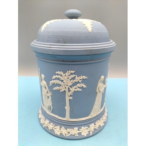 215 - Wedgwood Jasper Large 18cm High Tobacco Jar plus Fruit Bowl.