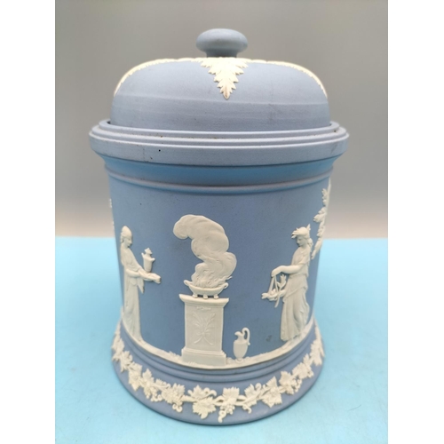 215 - Wedgwood Jasper Large 18cm High Tobacco Jar plus Fruit Bowl.