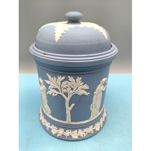 215 - Wedgwood Jasper Large 18cm High Tobacco Jar plus Fruit Bowl.