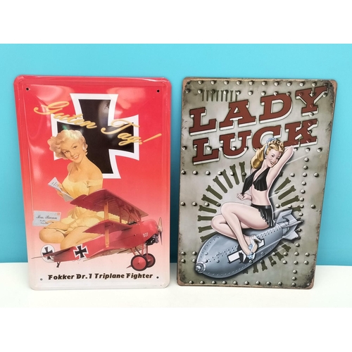 223 - War Time Plane Pin Up Design Tin Signs (4). 30cm x 20cm.