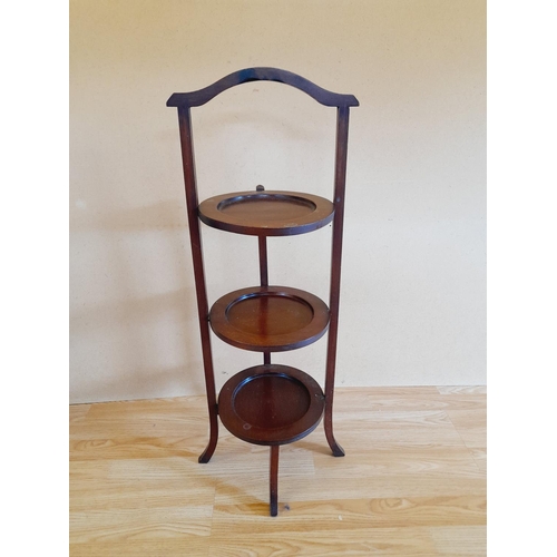 227 - Wooden Folding 3 Tier Cake Stand. 84cm High, 24cm Diameter. Collection Only.
