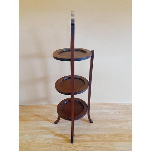 227 - Wooden Folding 3 Tier Cake Stand. 84cm High, 24cm Diameter. Collection Only.