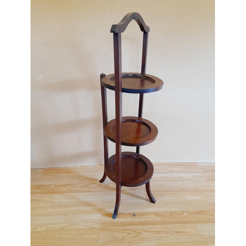 227 - Wooden Folding 3 Tier Cake Stand. 84cm High, 24cm Diameter. Collection Only.