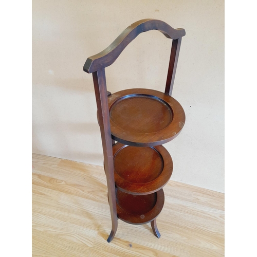 227 - Wooden Folding 3 Tier Cake Stand. 84cm High, 24cm Diameter. Collection Only.