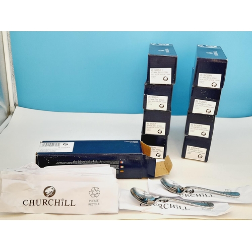 229 - New 9 Boxes of 12 Stainless Steel Churchill 'Isla' Soup Spoons.