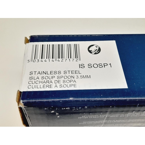 229 - New 9 Boxes of 12 Stainless Steel Churchill 'Isla' Soup Spoons.