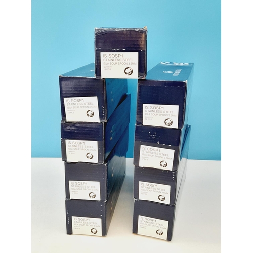 229 - New 9 Boxes of 12 Stainless Steel Churchill 'Isla' Soup Spoons.