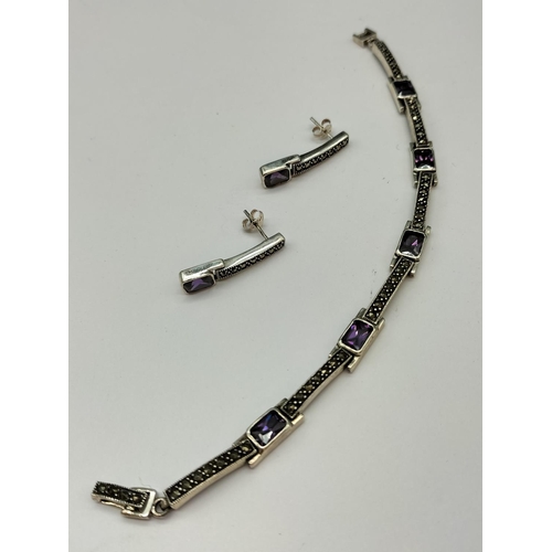 230 - Silver 925 Amethyst Stone and Marcasite 7