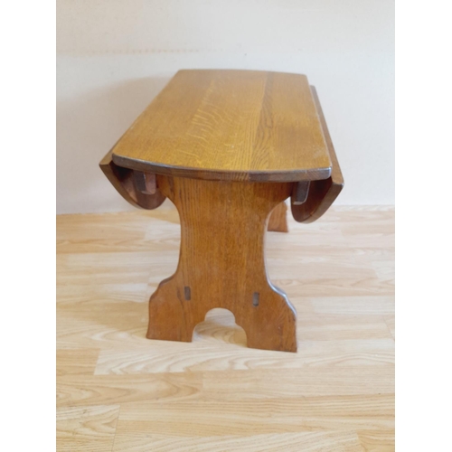 386 - Small Oak Drop Leaf Table. Closed 49cm High, 52cm x 36cm, Open 73cm. Collection Only.