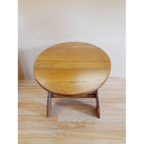 386 - Small Oak Drop Leaf Table. Closed 49cm High, 52cm x 36cm, Open 73cm. Collection Only.