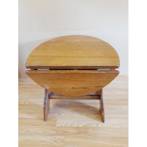 386 - Small Oak Drop Leaf Table. Closed 49cm High, 52cm x 36cm, Open 73cm. Collection Only.