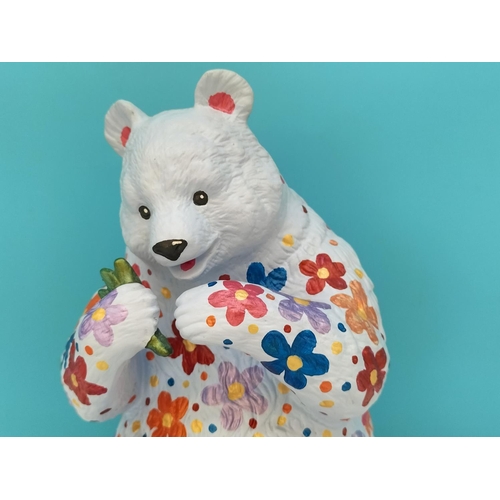 40 - Unusual Hand Painted Bear with Flower and House Design. 21cm Tall. Marked Sam April 2020.