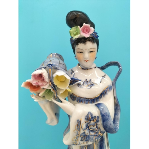 46 - Vintage Chinese Hand Painted Geisha Figures (2) with Gilded and Floral Trim. 34cm Tall.