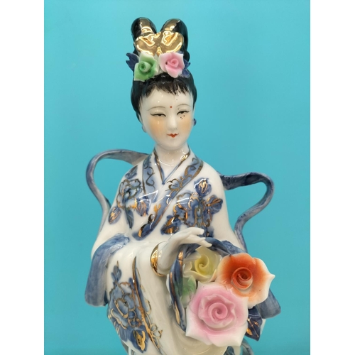 46 - Vintage Chinese Hand Painted Geisha Figures (2) with Gilded and Floral Trim. 34cm Tall.