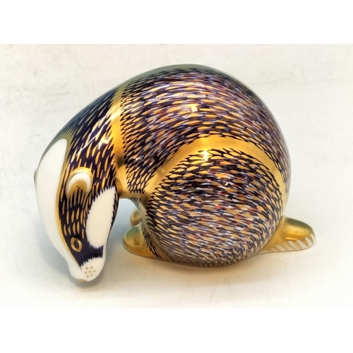 28 - Royal Crown Derby 'Badger' Paperweight, Gold Stopper. 8cm High.