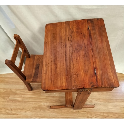 47 - Child's Wooden Desk with Hinged Lid (60cm High, 55cm x 45cm) plus Chair. Collection Only.