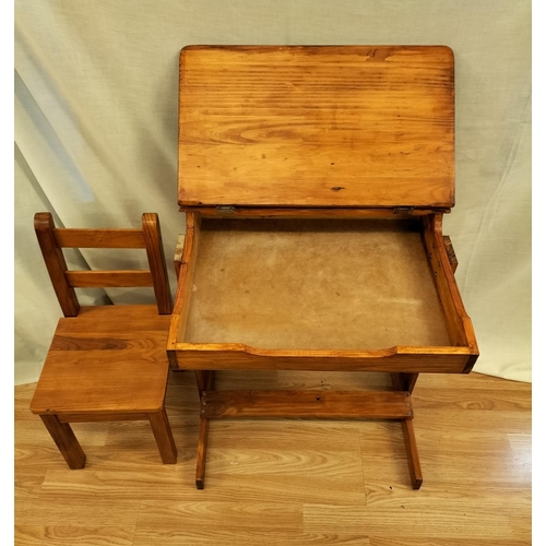 47 - Child's Wooden Desk with Hinged Lid (60cm High, 55cm x 45cm) plus Chair. Collection Only.
