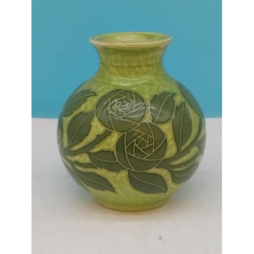 30 - Gustavsberg Sgraffito Art Nouveau Green on Green Floral Decorated 12cm Vase by Josef Ekberg. Signed ... 