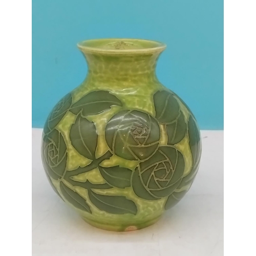30 - Gustavsberg Sgraffito Art Nouveau Green on Green Floral Decorated 12cm Vase by Josef Ekberg. Signed ... 
