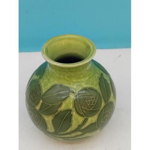 30 - Gustavsberg Sgraffito Art Nouveau Green on Green Floral Decorated 12cm Vase by Josef Ekberg. Signed ... 