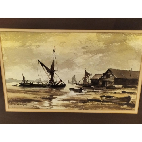 128 - Framed and Mounted L.G. Kersley Watercolour Showing a Beach/Harbour Scene. 44cm x 36cm.
