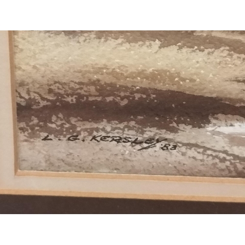128 - Framed and Mounted L.G. Kersley Watercolour Showing a Beach/Harbour Scene. 44cm x 36cm.