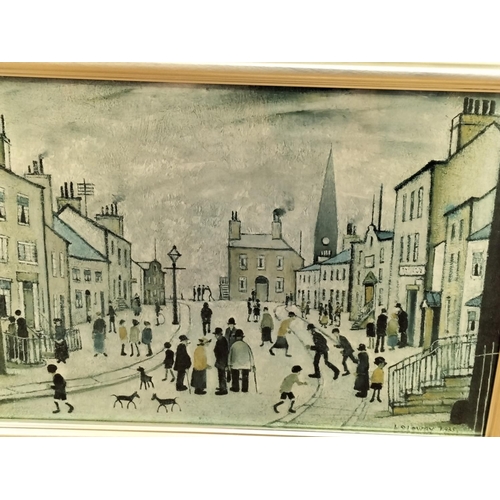 131 - Framed and Mounted L.S.Lowry Print 'A Lancashire Village' 55cm x 42cm. Collection Only.