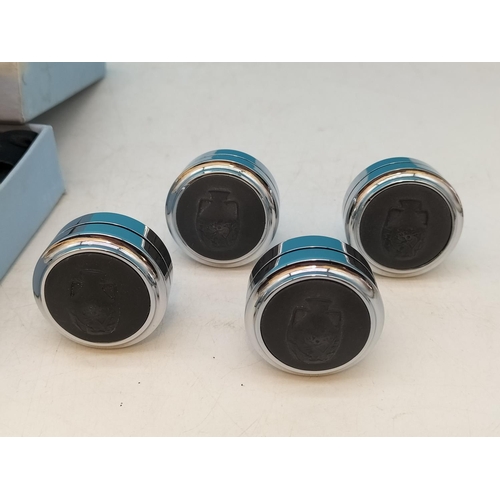 168 - Boxed Wedgwood Set of 4 Black Jasper Place Card Holders with Portland Jug Design.