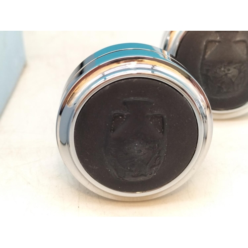 168 - Boxed Wedgwood Set of 4 Black Jasper Place Card Holders with Portland Jug Design.