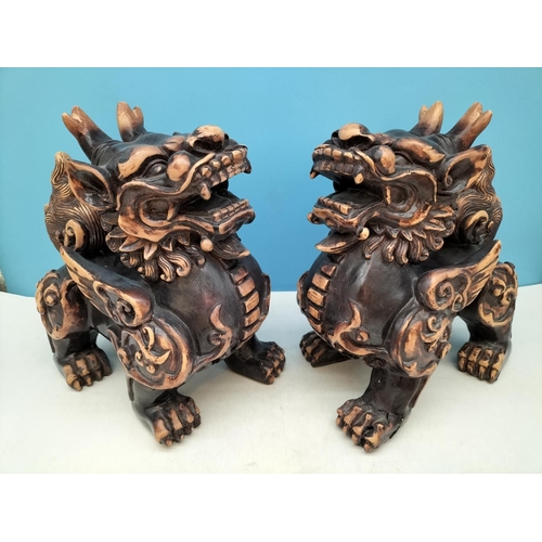 61 - Large Pair of Resin Foo Dogs. 29cm High, 27cm x 17cm. Damage to One Foot.