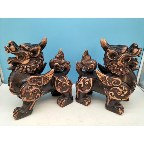 61 - Large Pair of Resin Foo Dogs. 29cm High, 27cm x 17cm. Damage to One Foot.
