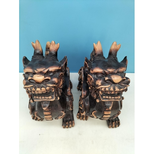61 - Large Pair of Resin Foo Dogs. 29cm High, 27cm x 17cm. Damage to One Foot.