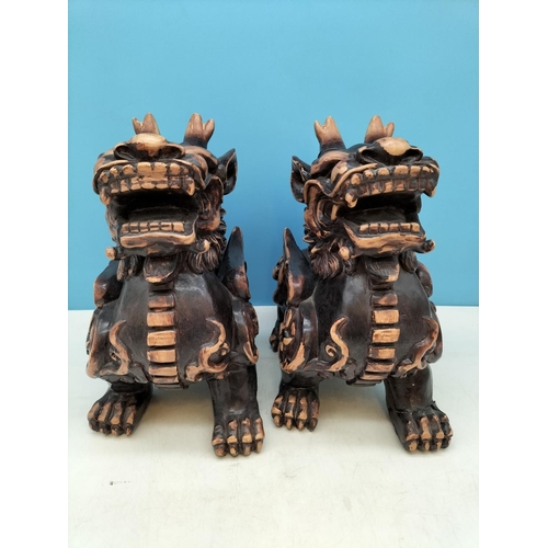 61 - Large Pair of Resin Foo Dogs. 29cm High, 27cm x 17cm. Damage to One Foot.