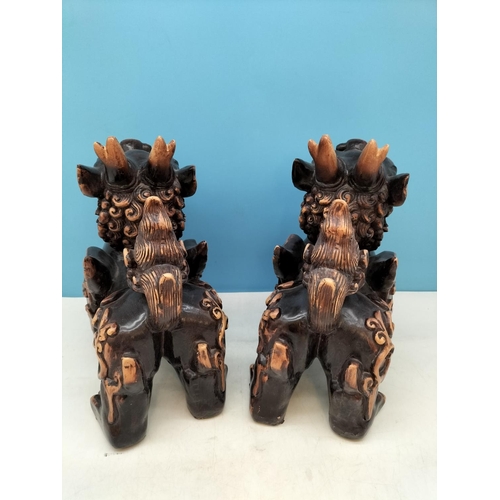 61 - Large Pair of Resin Foo Dogs. 29cm High, 27cm x 17cm. Damage to One Foot.