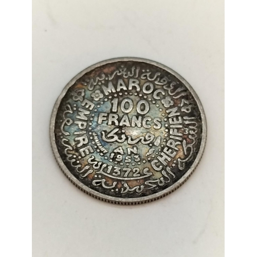 86 - Collection of Pre 1947 .500 Silver Coins (49 Grams) plus 2 x .750 Silver Moroccan 100 Francs Coins (... 