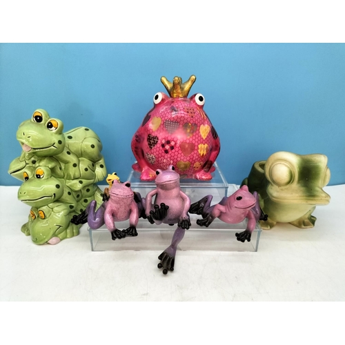 127 - Collection of Frog Money Boxes and Figures to include Ceramic and Resin Sets. Tallest 20cm.
