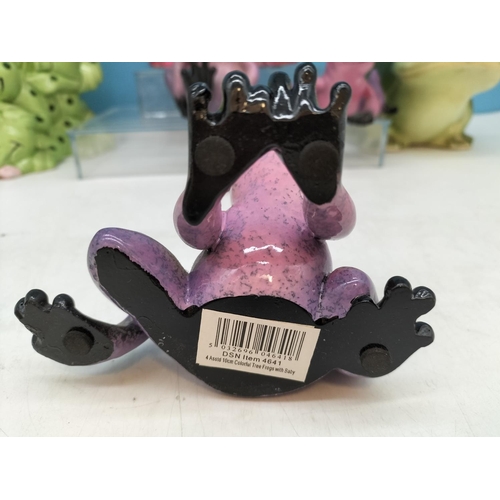 127 - Collection of Frog Money Boxes and Figures to include Ceramic and Resin Sets. Tallest 20cm.
